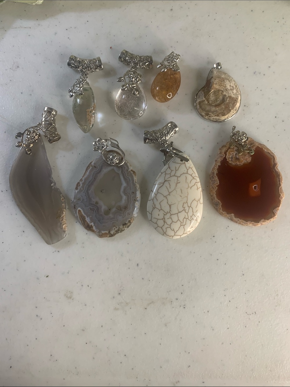 Natural Stone  and glass Pendants for Necklace - set of 8